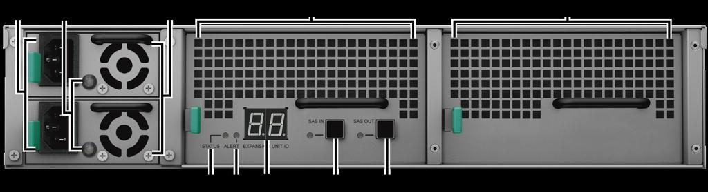 8 PSU-indikator och pip av-knapp Visar status för strömförsörjningsenheten (PSU). Tryck för att avaktivera pip-ljudet som ljuder när en funktionsstörning inträffar.