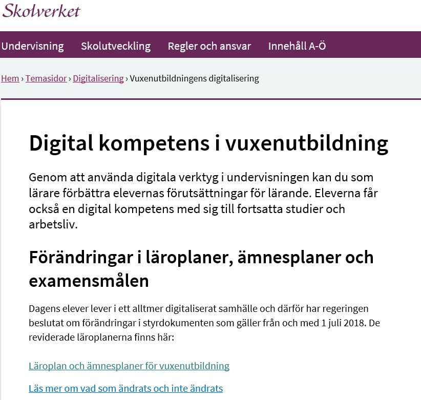 Stöd för digitalisering Digital kompetens i