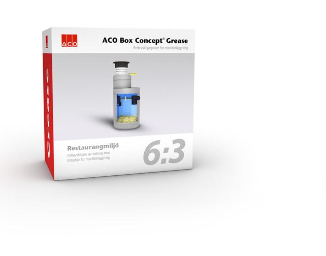 6:3 Fettavskiljarpaket ACO Box Concept Grease Restaurangmiljö för markförläggning Fettavskiljare LIPUMAX C 4/400 Nominell storlek: NS4 Slamfång: 400 liter Anslutning: 160 mm Belastningsklass: D400