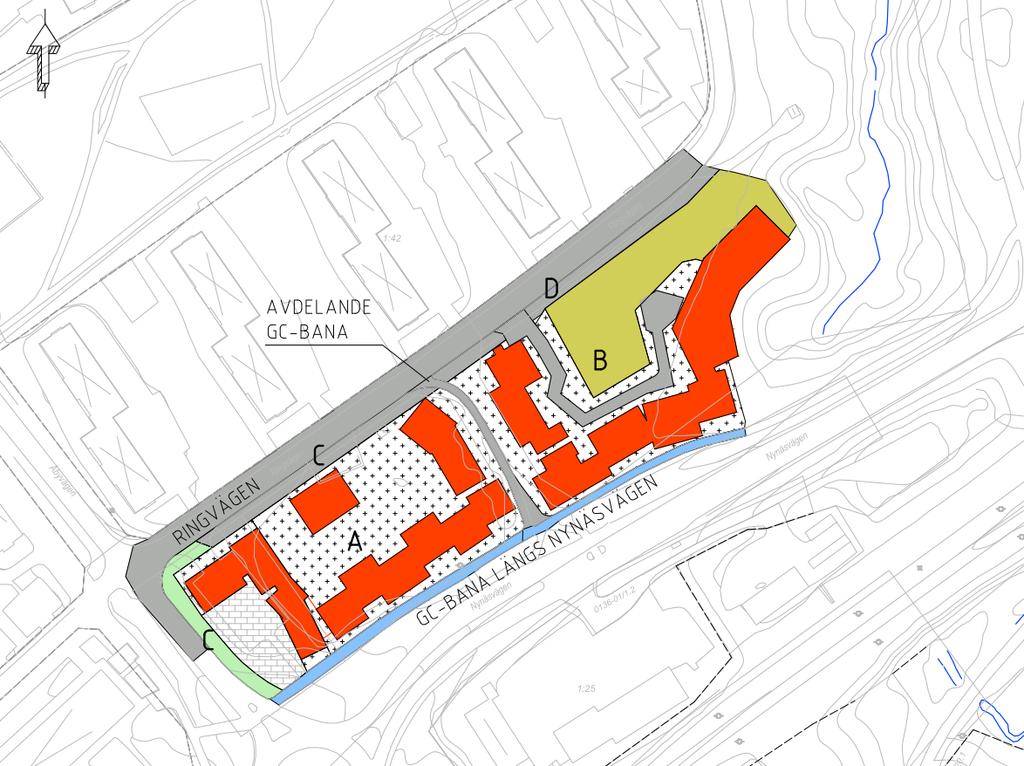 5 Framtida utformning Detaljplanen ska medge flerbostadshus med tillhörande gårdsytor, torgyta vid Åbyvägen/Nynäsvägen samt förskola med tillhörande ytor.