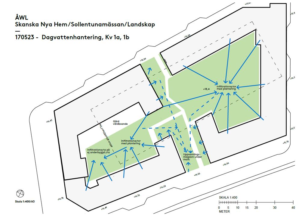 Sida 21 (26) 9.1.4 Turebergsleden och lokalgator Tabell 13. Dimensionering makadammagasin för rening av dagvatten från gatumark.