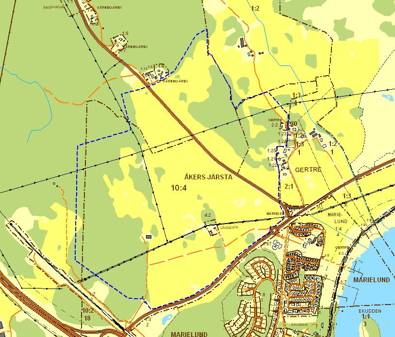 4 (24) 1 Området 1.1 Planområdet Planområdet utgörs av Åkers-Järsta 10:4, Sundby 4:3 och Läggesta 4:2 Planområdet är inte sedan tidigare exploaterat.