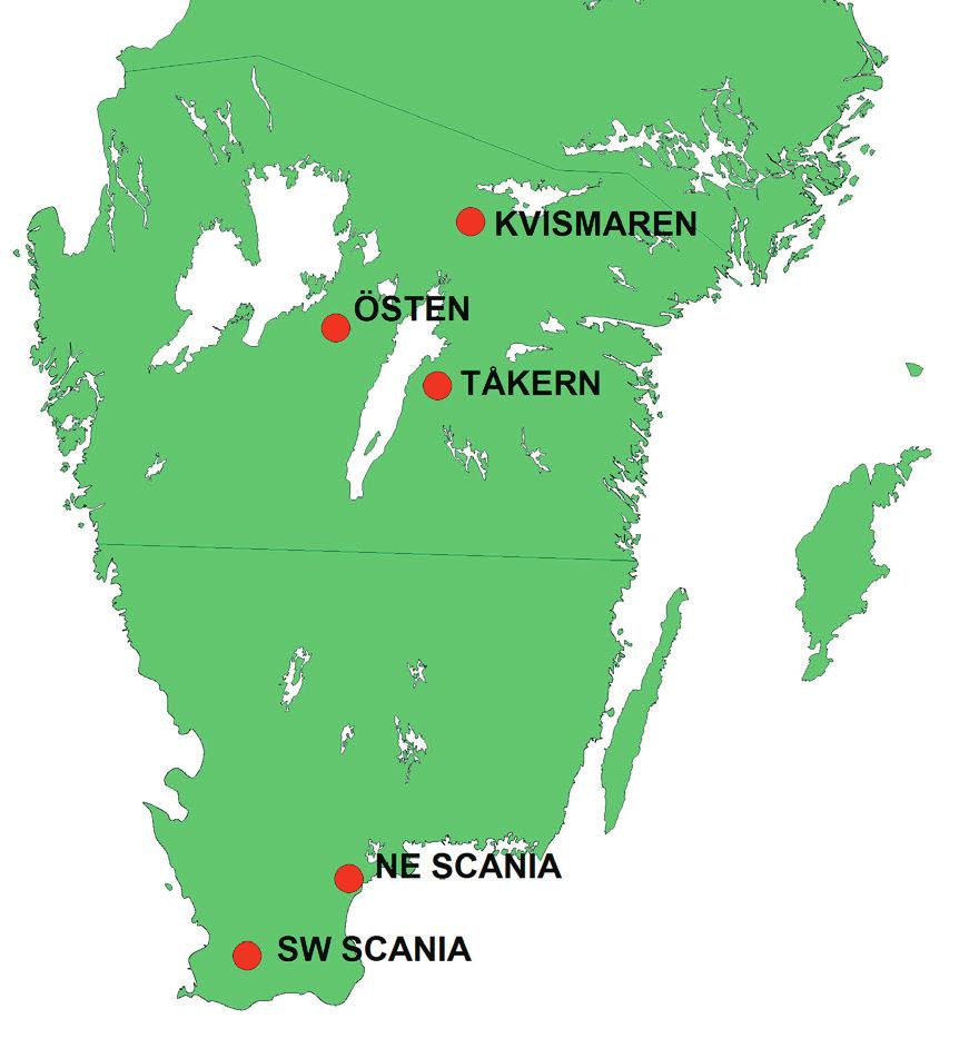 Viktiga rast- och övervintringslokaler för sädgäss Anser fabalis i södra Sverige. obtained directly from the observers.