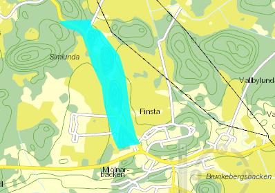 Figur 1. Grundvattenmagasin Lohäradsåsen-Finsta Norra, norr om Finsta. Figur 2. Vattenskyddsområden vid Rimbo och Finsta 2.4.
