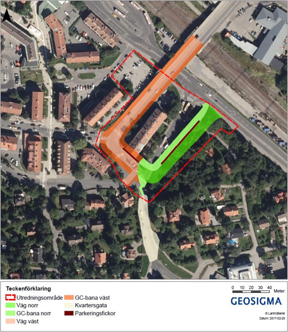 Tabell 3-2 Planerade vägar och GC-banor Markanvändning Area (ha) Väg 0,32 Kvartersgata 0,088 GC-bana 0,25