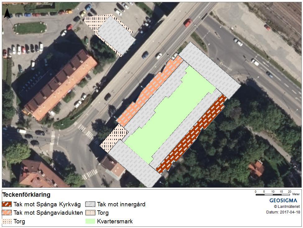 Punkthuset Parkeringsytan kommer att försvinna och ersättas med ett punkthus och ett torg. Huset placeras i sydöstra delen för att inte komma för nära Bällstaån som rinner i en kulvert under ytan.