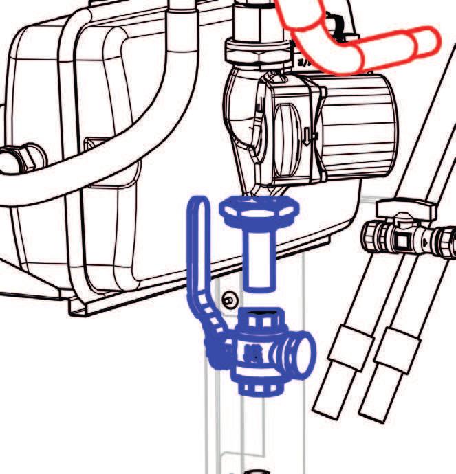 5.7 Installera rör till och från värmepump Värmepump 5.7.1 Installera rör till värmepump med magneti lterkulventil 5.7.2 Installera rör från värmepump Installera eventuellt reglerbar by-pass koppling förbi värmepump.