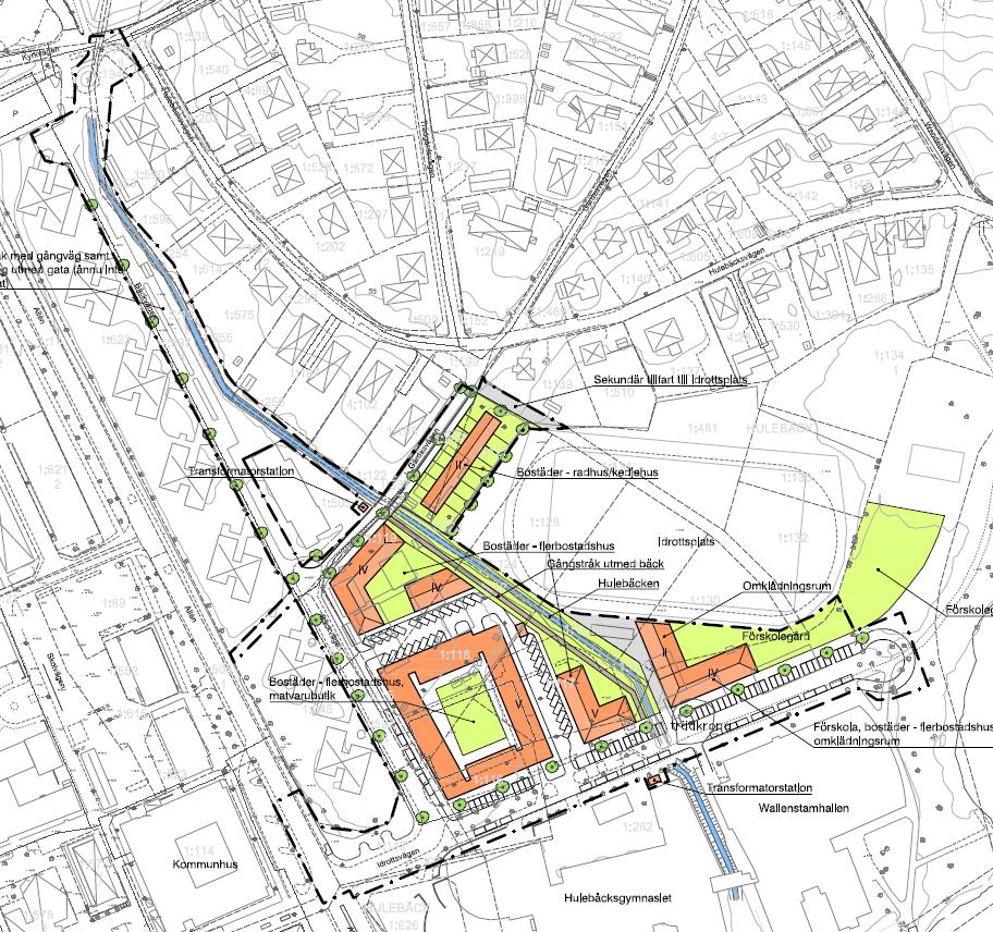 Ytorna i planområdet står inför nyexploatering och i planen ingår bland annat flerfamiljshus med utrymme för en butik i markplan, samt en förskola.