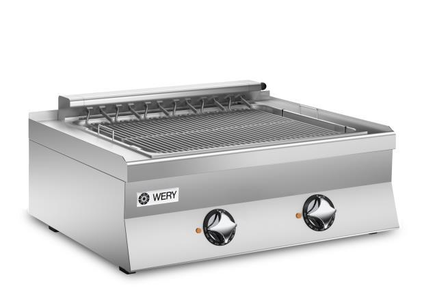 Elektriskt grillhalster CWE68 Wery elektriskt grillhalster CWE68 har två grillzoner med förstärkt grillelement på 8 kw, grillning sker direkt på elementen.