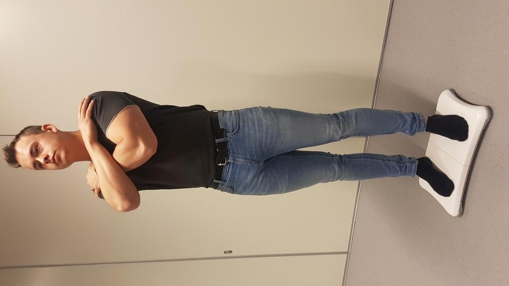 Balanstesterna gick till så att deltagarna fick stå på Wii Balance Board enligt listan nedan: 1. Axelbrett, 30 sekunder. Figur 1.