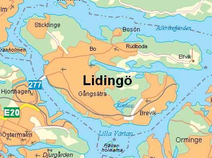 Figur 9-1. Karta över Lidingö. Programområdets lokalisering visas schematiskt med ellips. Källa: Lidingö stad. Programområdet omfattar inga skyddade naturområden.