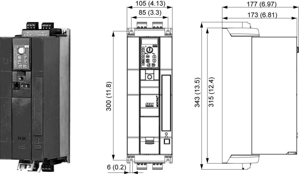 3 Tekniska data Grundapparatens tekniska data 230 VAC/trefas/byggstorlek 1/3,7 kw/5,0 hk * MOVITRAC MC07B (3-fasnät) 0037-2A3-4-00 Artikelnummer (med "säkerhetsstopp") 828 506 3 INGÅNG Nominell