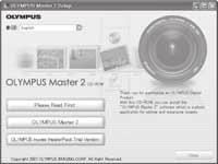 Windows 1 Sätt i CD-ROM:en i datorns CD-ROM-enhet. Installationsfönstret för OLYMPUS Master visas.