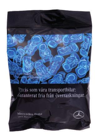 GODISPÅSAR Art. 6090 GODISPÅSAR Våra godispåsar kan anpassas och skräddarsys sett till tryck, innehåll samt storlek. Dessa påsar fyller vi med kvalitetsgodis från Haribo, Cloetta, Toms m fl.