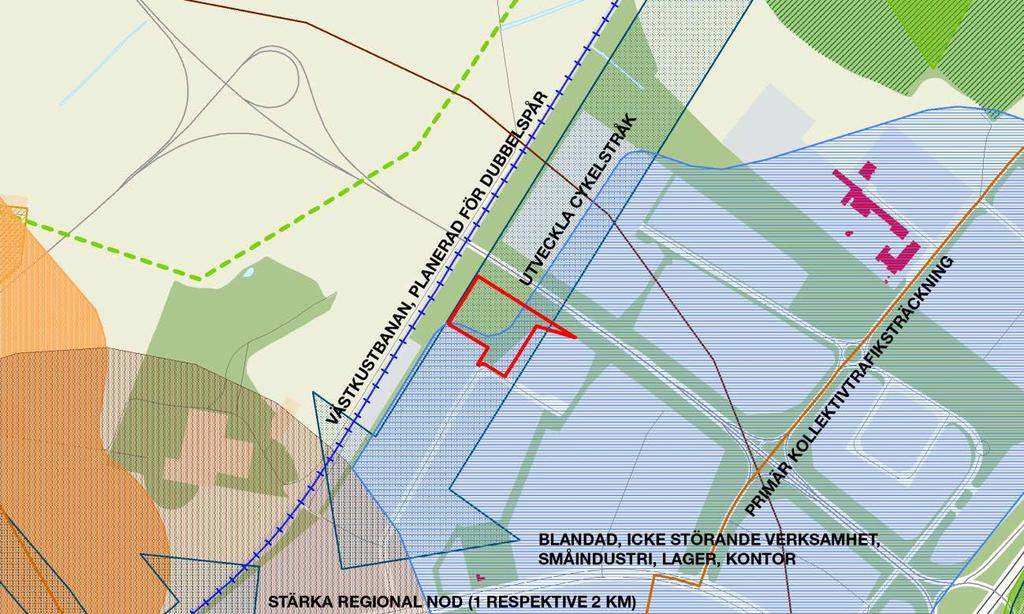 7(16) Dnr 1309/2012 För Västkustbanan är dubbelspår planerat och planområdet omfattas även av förslag om utveckling av cykelstråk.