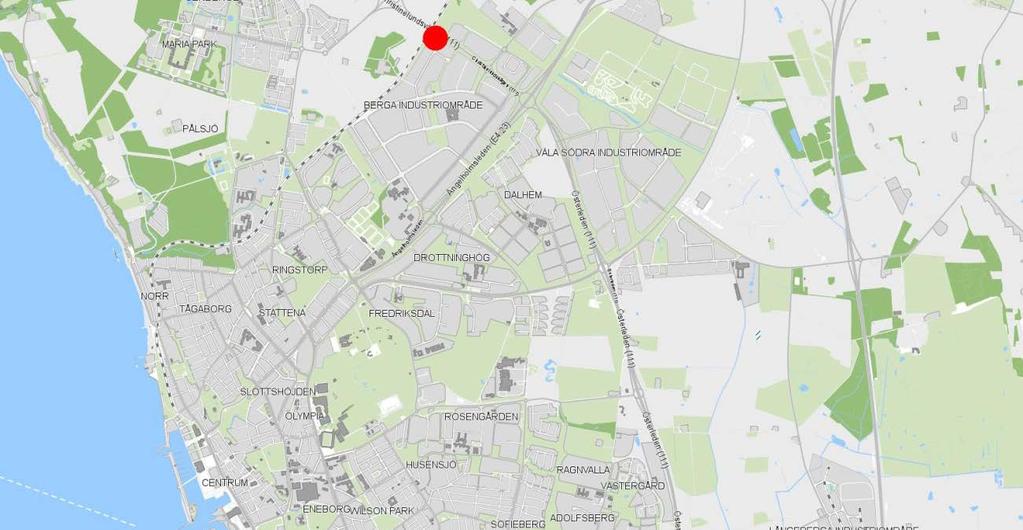 2(16) Dnr 1309/2012 PLANOMRÅDETS FÖRUTSÄTTNINGAR Läge och avgränsning Planområdet ligger i utkanten av den nordvästra delen av Berga industriområde.