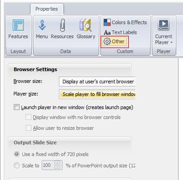 Inställningar Browser size: - Display at user s current browser size: Kursfönstret blir lika stort som ditt webbläsarfönster.