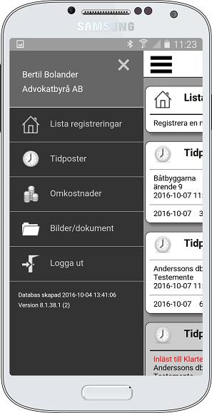 Menyn I menyn kan man välja X Lämna menyn utan att välja något Välj "Lista registreringar" för att se det du (eventuellt) redan registrerat.