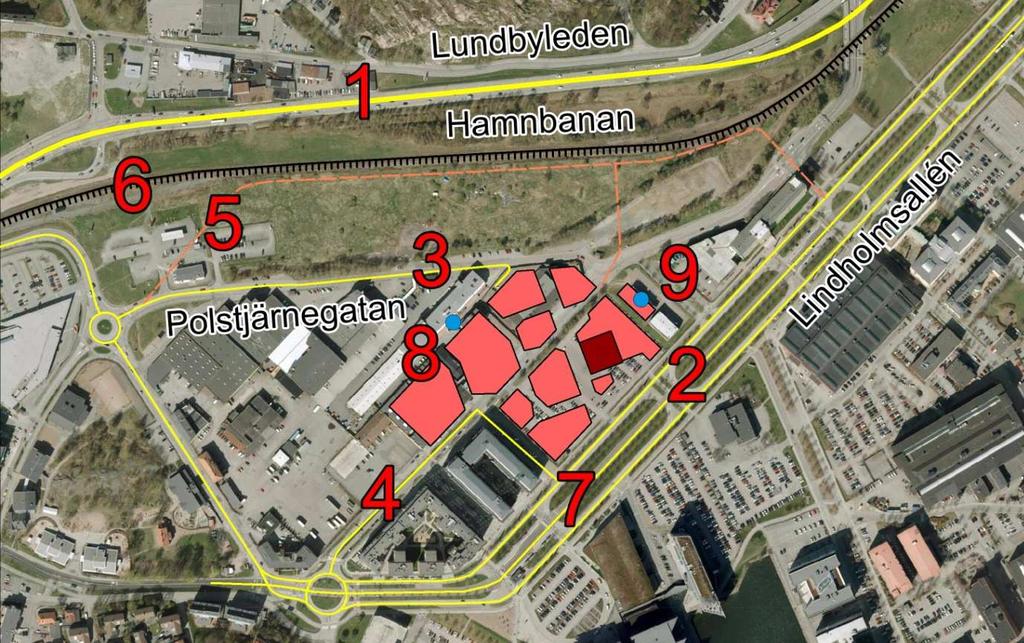 Områdets bullersituation Bullerkällor Två dominanta bullerkällor finns: vägtrafik på Lundbyleden och spårtrafik på Hamnbanan.
