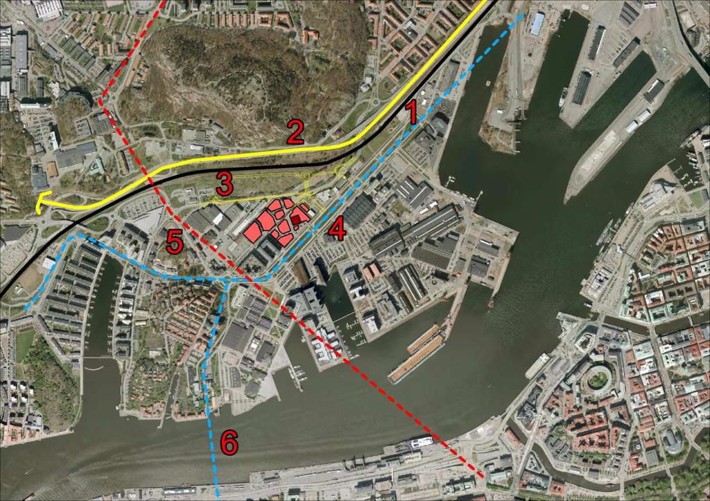 Framtida trafikåtgärder 1 Hamnbanan - överdäckning/nedgrävning i befintligt läge - flytt till exempel en tunnel i Ramberget 2 Lundbyleden - överdäckning/nedgrävning i befintligt läge - flytt till