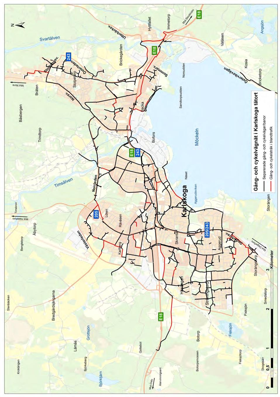 Figur 3.11. Gång- och cykelvägnät i Karlskoga tätort.