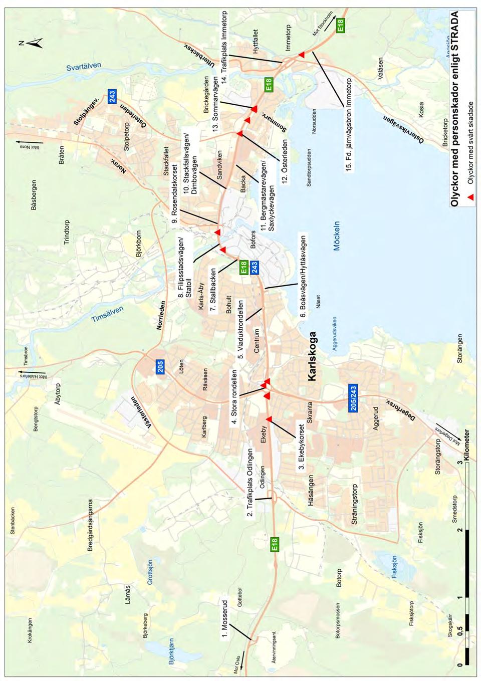 Figur 3.12. Platser för olyckor med svårt skadade, år 2003-2013.