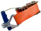 surrning av last på släpkärror, mindre lastbilar, invändigt i skåpbilar och containers. Orange polyesterband med insydda ränder för tontal.
