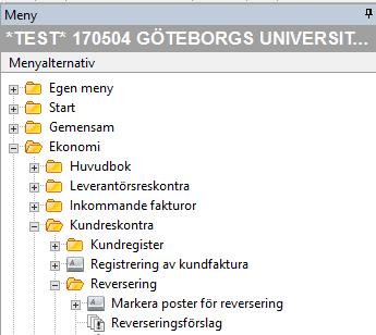 För att reverseringen ska bokföras måste två rapporter köras, Reverseringsförslag (GL34) samt Reverseringsbekräftelse (GL35).