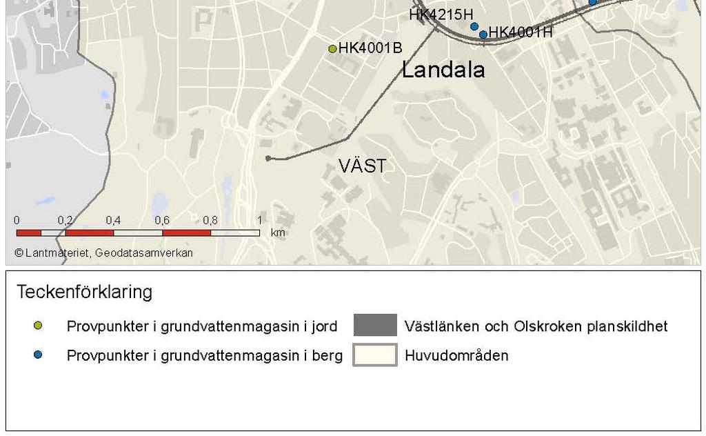 i berg. Jämfört med de andra två huvudområdena har område väst lägre konduktivitet jämfört med område Nord men högre än område Öst.