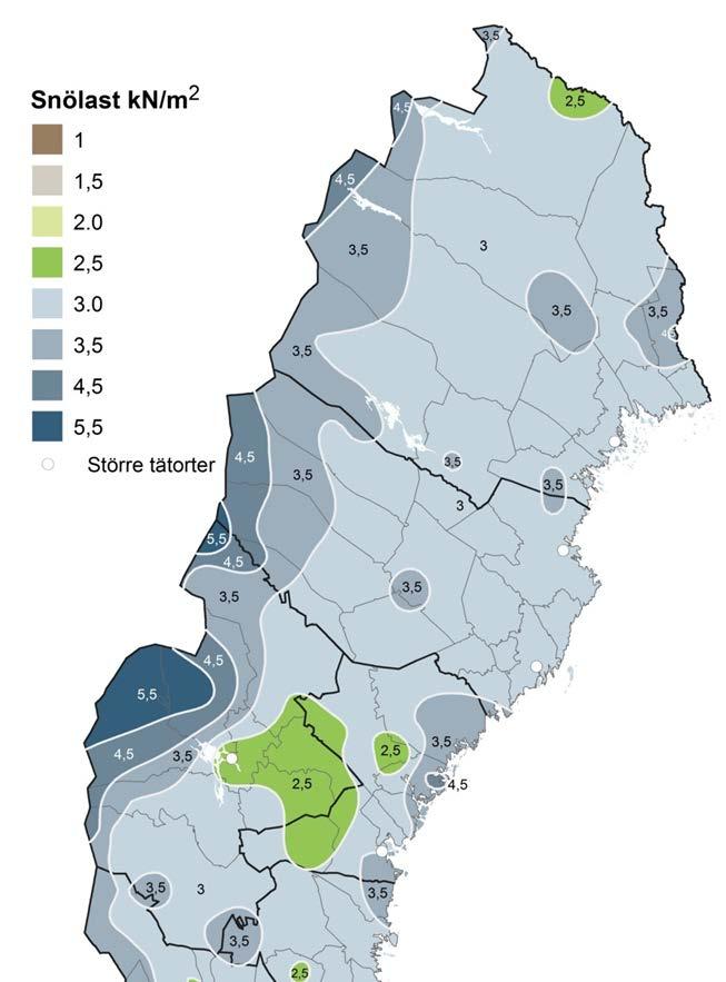 Figur C-2 Snölast på mark: Snözoner för snölast på mark, s k, som med sannolikheten av 0,98 inte överskrids