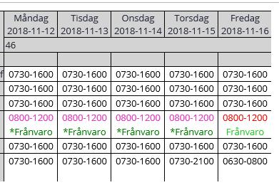 Sök upp aktuell organisation och tryck Visa blad. Om du har en organisation som använder sig av Jour eller beredskap markera då i fältet Båda till vänster.