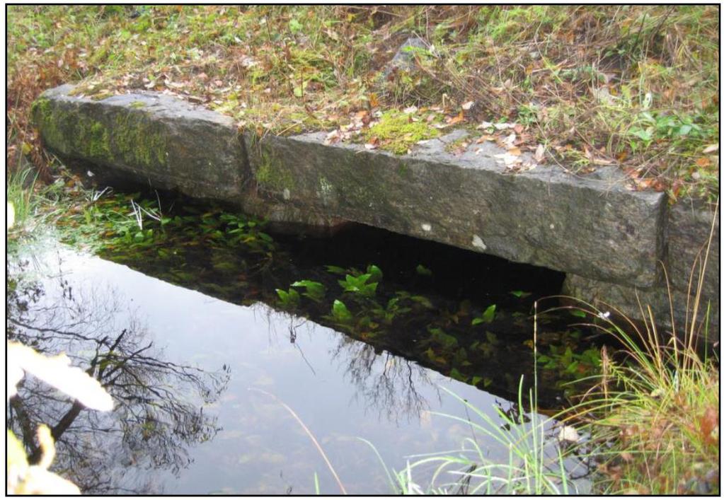 11 en bäck, som rinner i sydvästlig riktning mot Västersjön. Bäcken går under Segloravägen genom en stenkulvert, se Figur 7. Figur 7. Stenkulvert under Segloravägen.