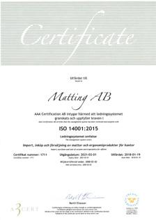 Matting AB har ett certifierat miljöledningssystem enligt ISO 14001:2015 och är ansluten till FTI-registrets system för förpackningsåtervinning.