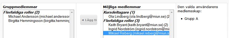 Lägga till/ta bort gruppmedlemmar När du gjort klart alla grupper du vill ha så befolkar du dem genom att markera gruppen och klicka på Lägg till/ta bort användarnamn.
