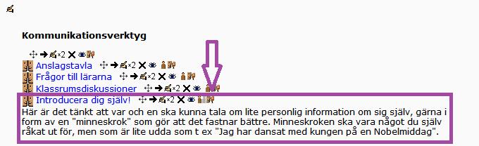 det nu ut såhär i kursen, lägg märke till att den ikryssade boxen för visa beskrivning gör