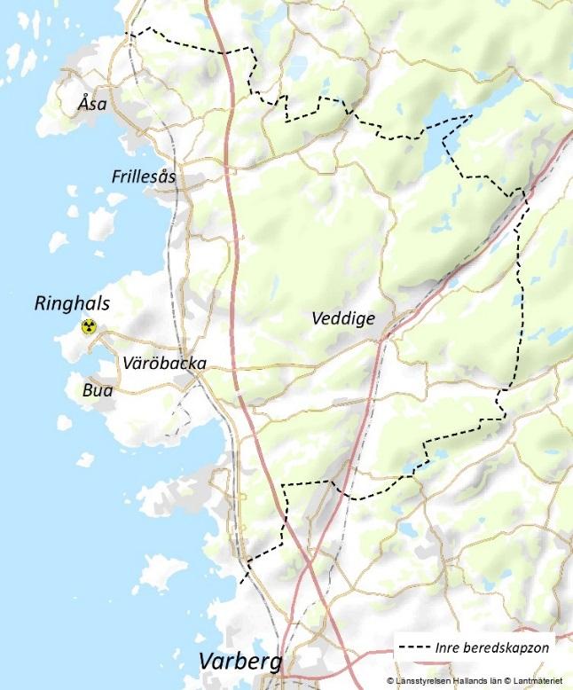11(54) 2.4. Beredskapszoner kring svenska kärnkraftverk Kring varje svenskt kärnkraftverk finns förberedda zoner som definieras i FSO. Inom 50 km radie kring kärnkraftverken ligger indikeringszonen.