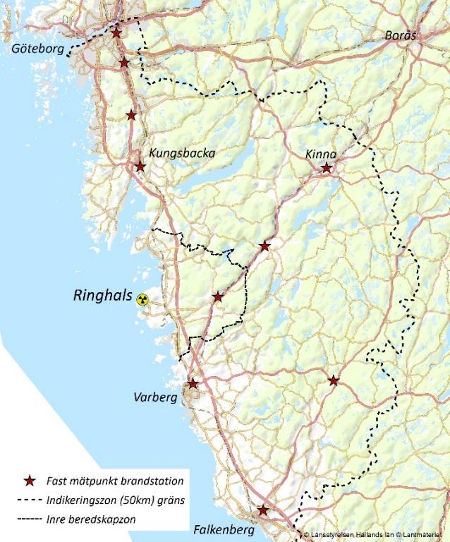12(54) 2.5.2. Indikeringszon kring Ringhals kärnkraftverk Indikeringszonen sträcker sig inom ett avstånd av 50 kilometer från Ringhals kärnkraftverk och inom detta område finns det ett antal