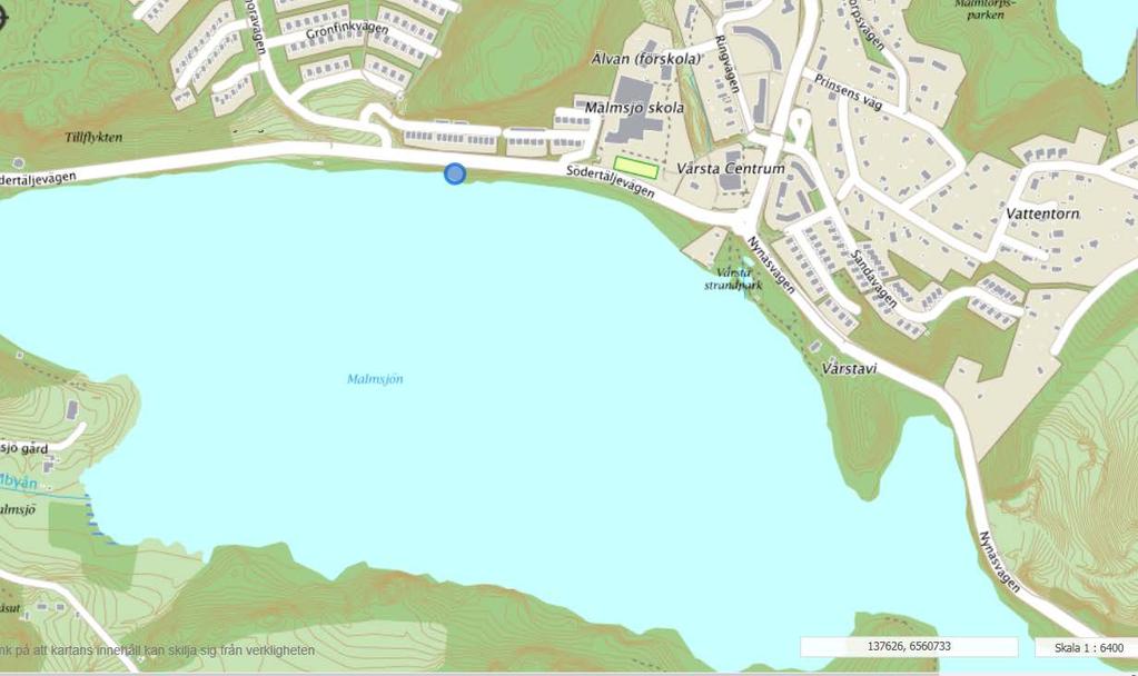 Karta till medborgarförslag 2017:366 Bygg bryggor oc sittgrupper vid Malmsjön i