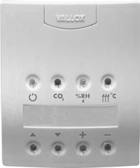 VALLOX 00SE VALLOX DIGIT SED STYPANEL Styrning Aggregatet Vallox 00 SE kan styras med hjälp av den styrpanel (max. st.) som följer med aggregatet samt med CO - (max. 5 st.) och %H-givare (max. st.) som fås som tillvalsutrustning.