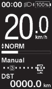 Standardstatusskärm SC-E6100 Visar statusen för din cykel och färddata. Växelläget visas bara när elektronisk växling används.