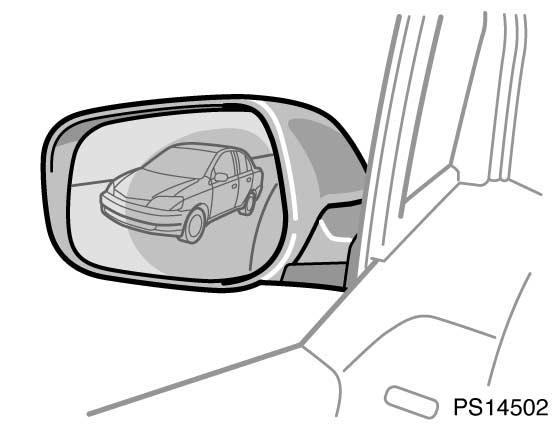 RATT OCH SPEGLAR 117 Yttre backspeglar Sidospegelreglage, elektriskt PS14502 PS14003a Ställ in speglarna så att du nätt och jämnt ser bilens utvändiga linjer i speglarna.