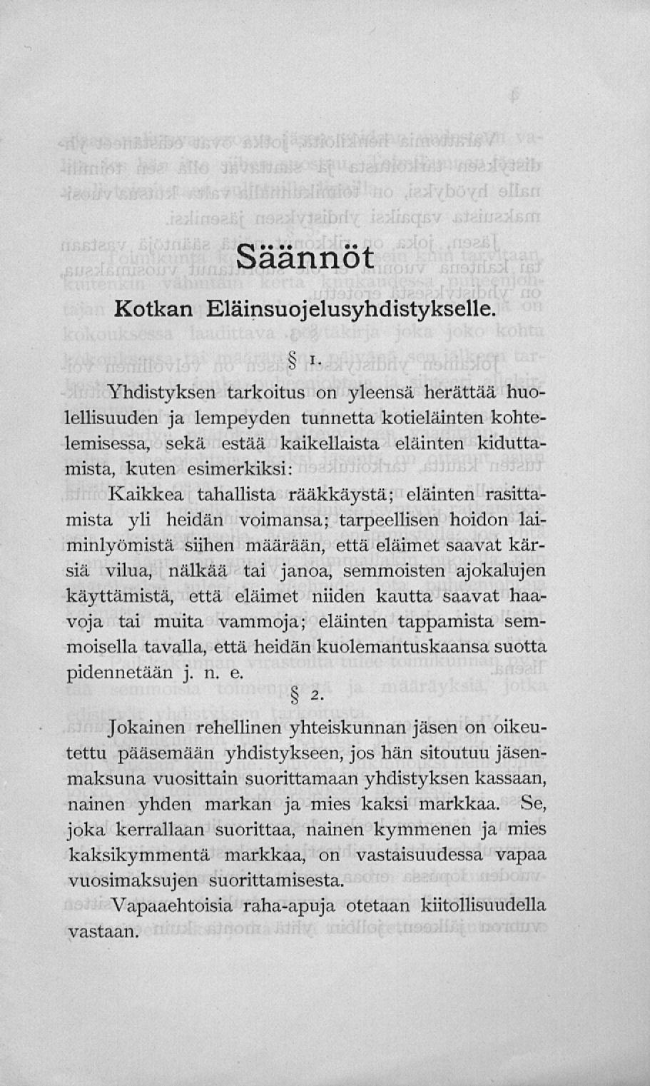 Säännöt Kotkan Eläinsuojelusyhdistykselle, i.
