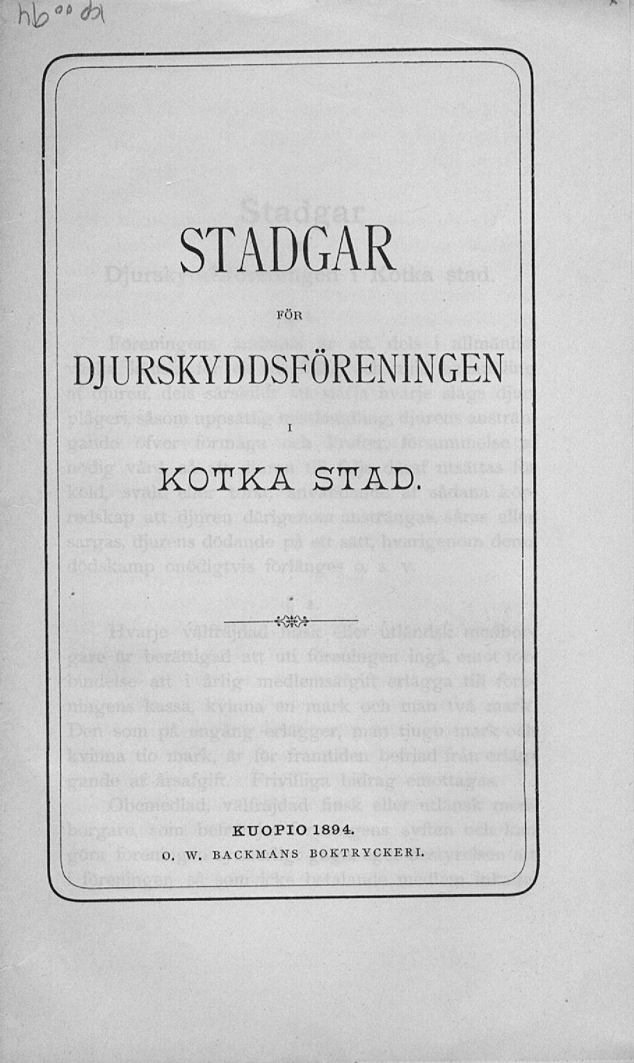 h^" a^i Stadgar för djurskyddsföreningen i Kotka
