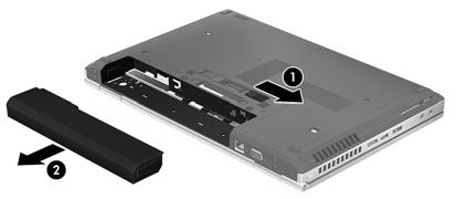 5 Underhåll Sätta i eller ta ut batteriet OBS! Mer information om hur du använder batteriet finns i Referenshandbok för HP Notebook. Så här sätter du i batteriet: 1.