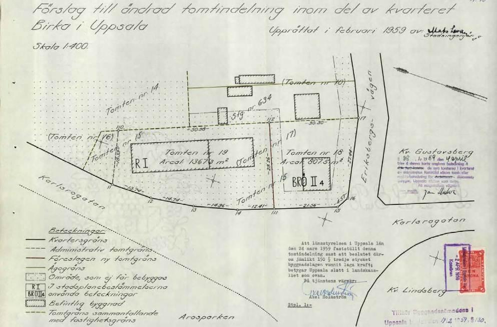 Fastighetsindelning En fastighetsindelningsbestämmelse, fastställd som tomtindelning inom del av kvarteret Birka, 0380-188/A90 fastställdes 1959.