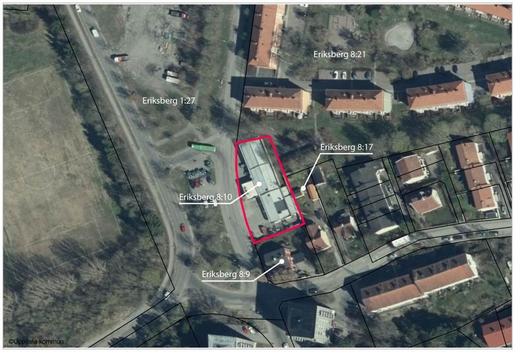 Areal Planområdet omfattar cirka 1 400 m 2. Markägoförhållanden Fastigheten Eriksberg 8:10 ägs av Villabyggen Eriksson i Uppsala AB.