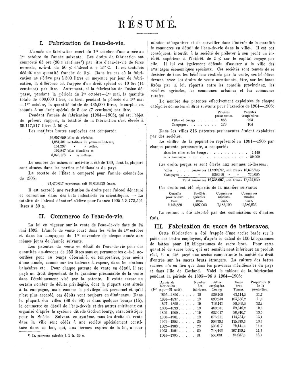 RÉSUMÉ. I. Fabrication de l'eau-de-vie. L'année de fabrication court du 1 er octobre d'une année au 1 er octobre do l'année suivante.
