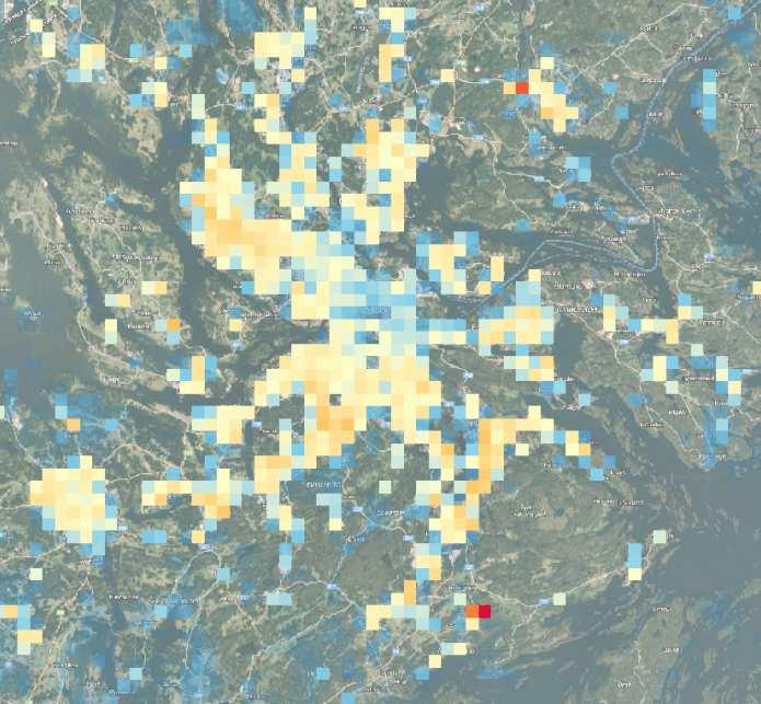 Differens medeltemperatur 15juni-15juli Sthlm stad 2030 Sthlm regionen 2050