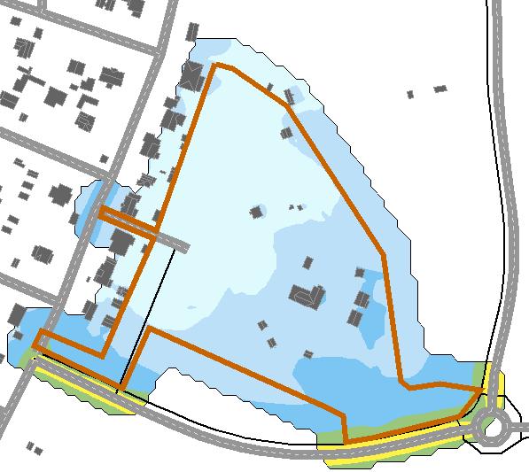 Maximala ljudnivåer, 70 dba klaras på ca 30m avstånd från Delfinvägen, 15m avstånd från Badstrandsväden och ca 20m avstånd från Badvägen (AK04).