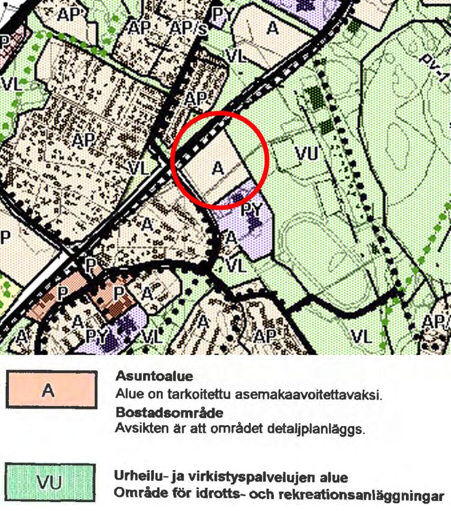 / Landsapsplan: I landsapsplanen för Östra Nyland (faststlälld..00) ingår planområdet för tätortsfuntioner (A). Generalplan: I delgeneralplanen för de centrala delarna med rättsverningar (godänd.